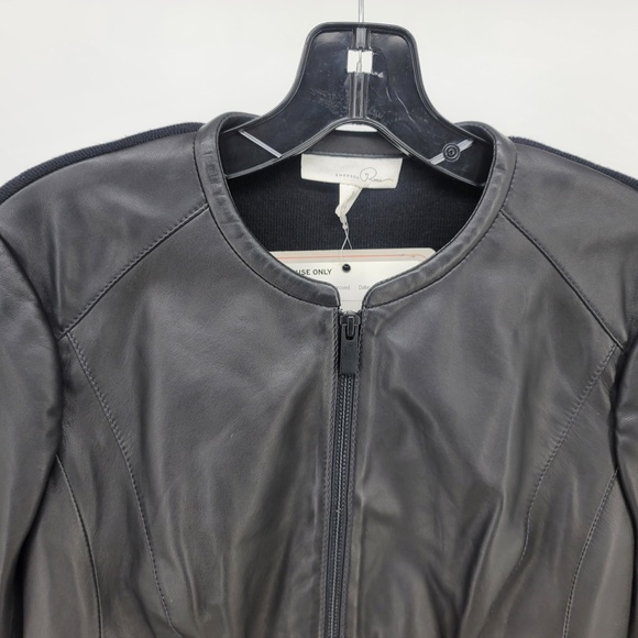 Hinge by Nordstrom Womens Black 100% Lamb Leather Zippered Jacket NWT Size Small - Picture 3 of 16